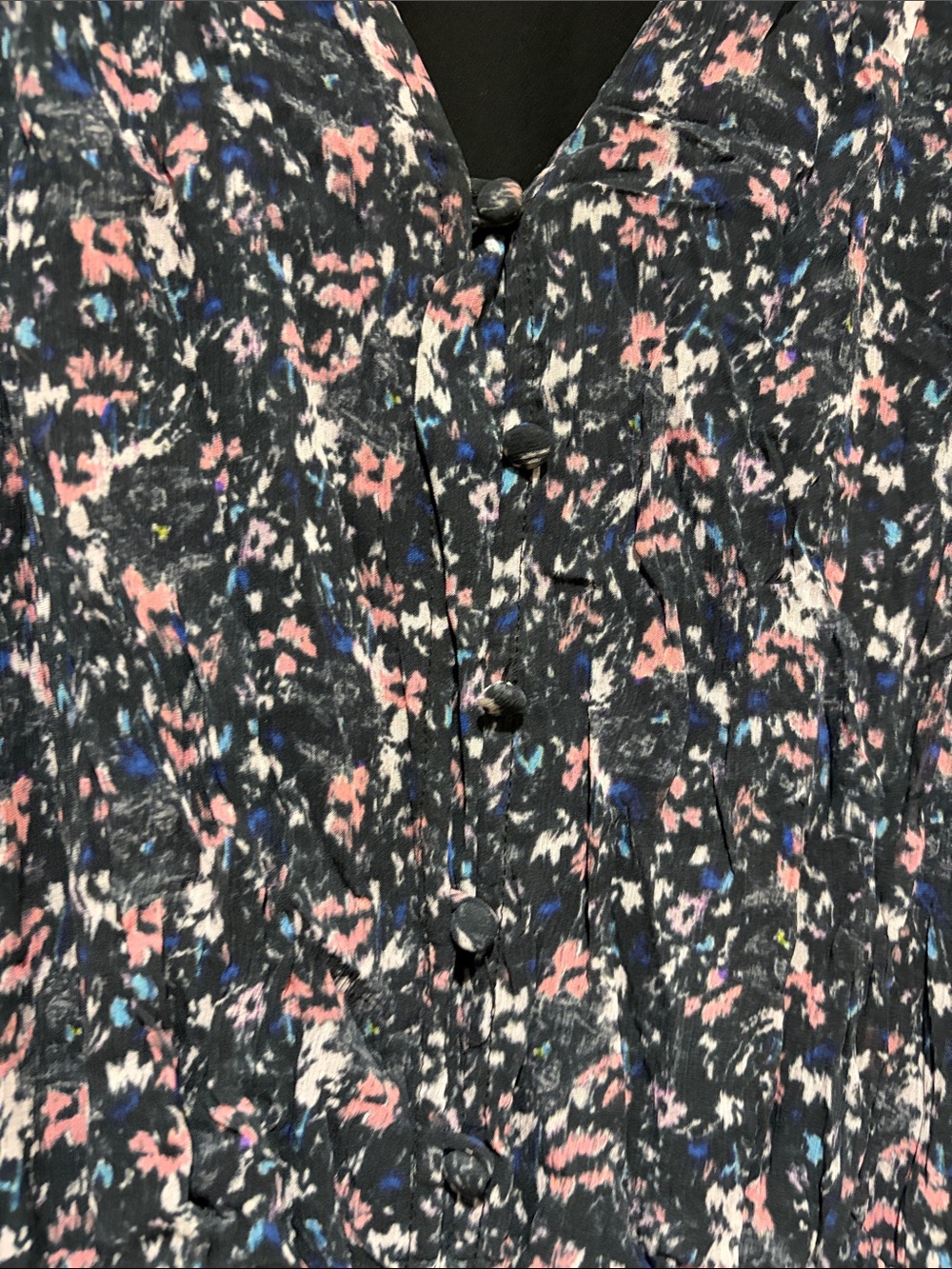 AllSaints Navy Floral V-Neck Long Sleeve shorts - Picture 3 of 4